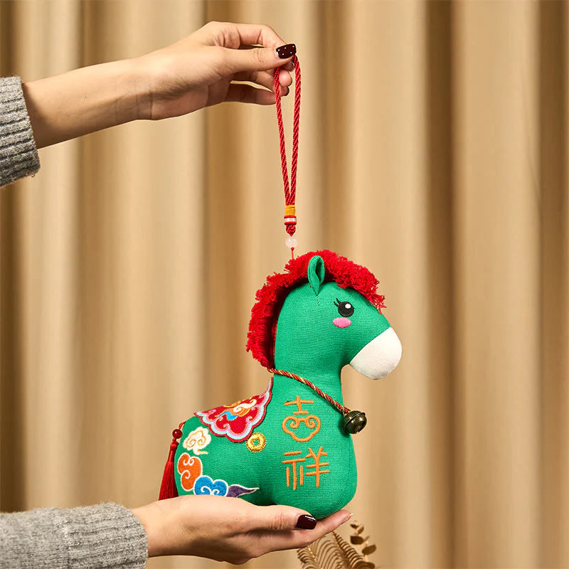 Buddha Stones Year of the Horse Copper Red String Fu Character Embroidery Prosperity Home Decoration