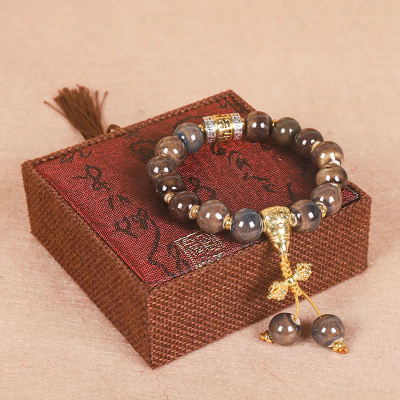 Buddha Stones Tibet Om Mani Padme Hum Prayer Wheel Dorje Vajra Engraved Glass Bead Wisdom Bracelet (Extra 35% Off | USE CODE: FS35)