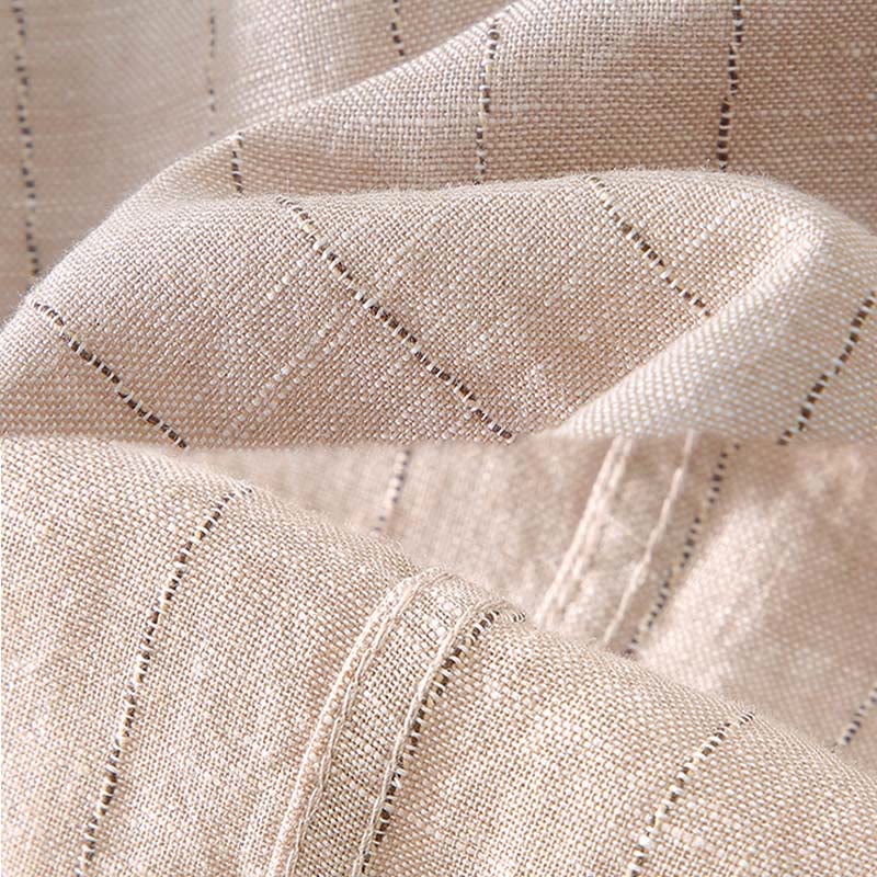 Buddha Stones Daily Tang Suit Men's Striped Pattern Cotton Linen Long Sleeve Shirt