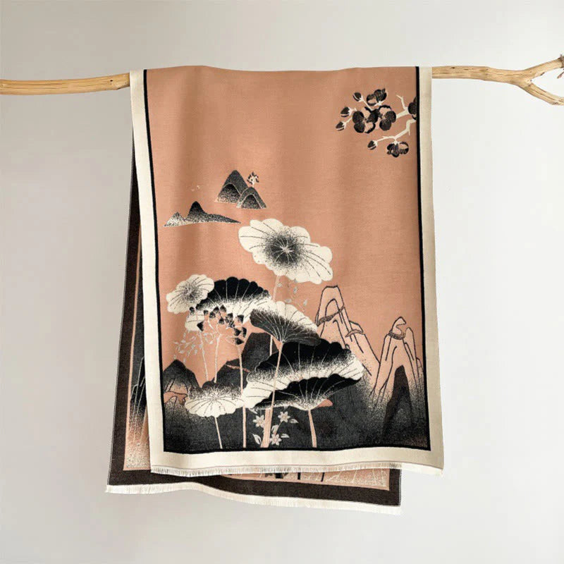 Buddha Stones Winter Mountain Lotus Flowers Leaves Pattern Soft Scarf Shawl
