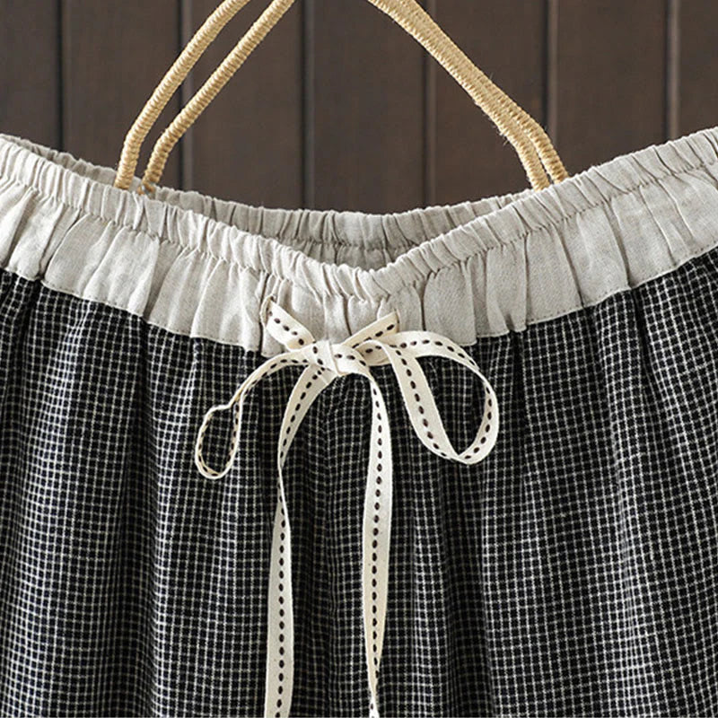 Buddha Stones Casual Splicing Color Rope Women's Cotton Straight-leg Pants With Pockets