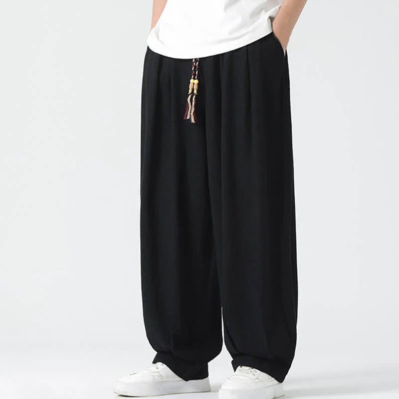 Buddha Stones Summer Drawstring Ankle Length Solid Color Men's Straight Leg Pants