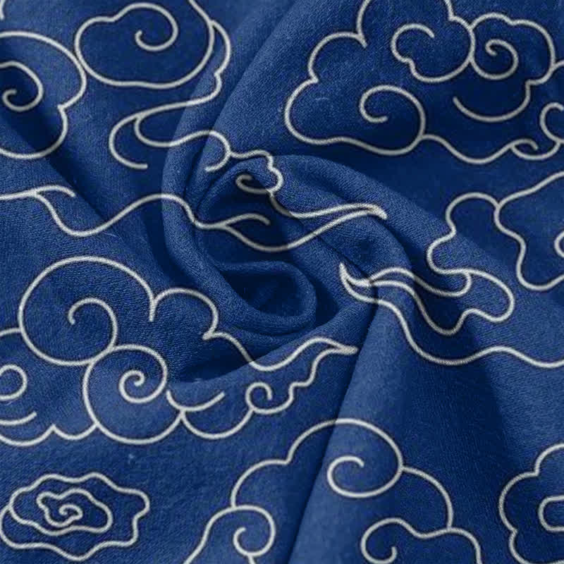 Buddha Stones Cotton Cloud Pattern Men's Short Sleeve Half Button Shirt