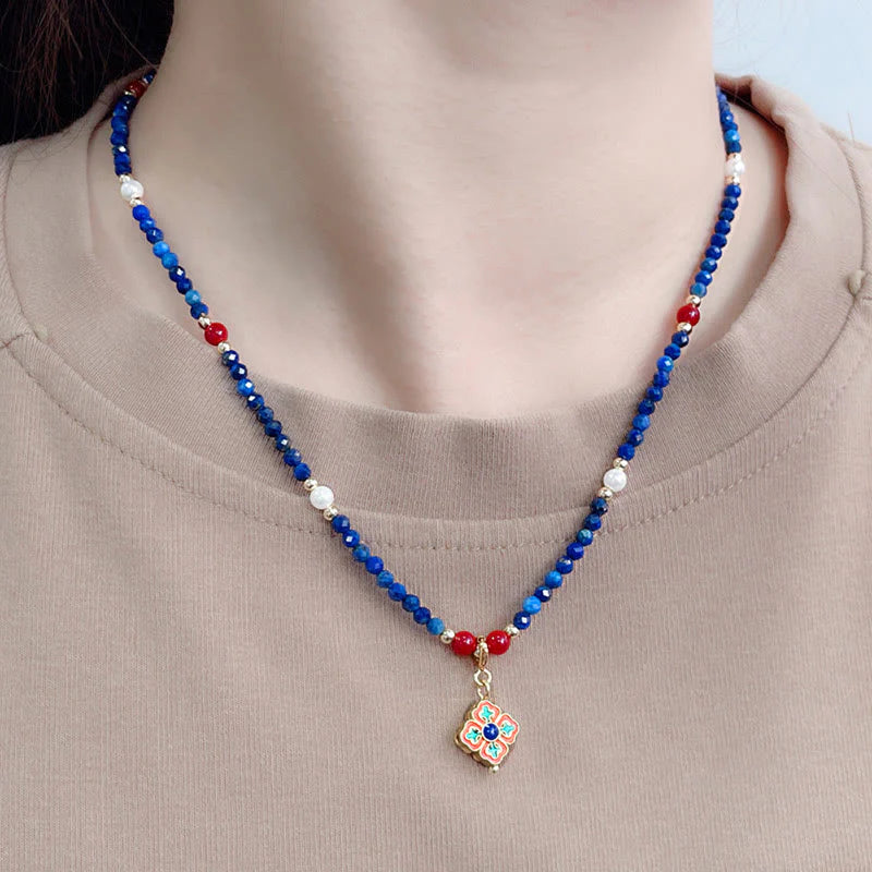 Buddha Stones Lazurite Pearl Positive Necklace Pendant