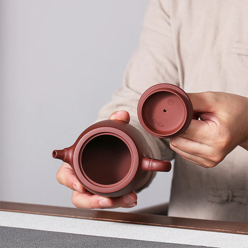 Buddha Stones Handmade Vintage Bamboo Purple Clay Kung Fu Teapot