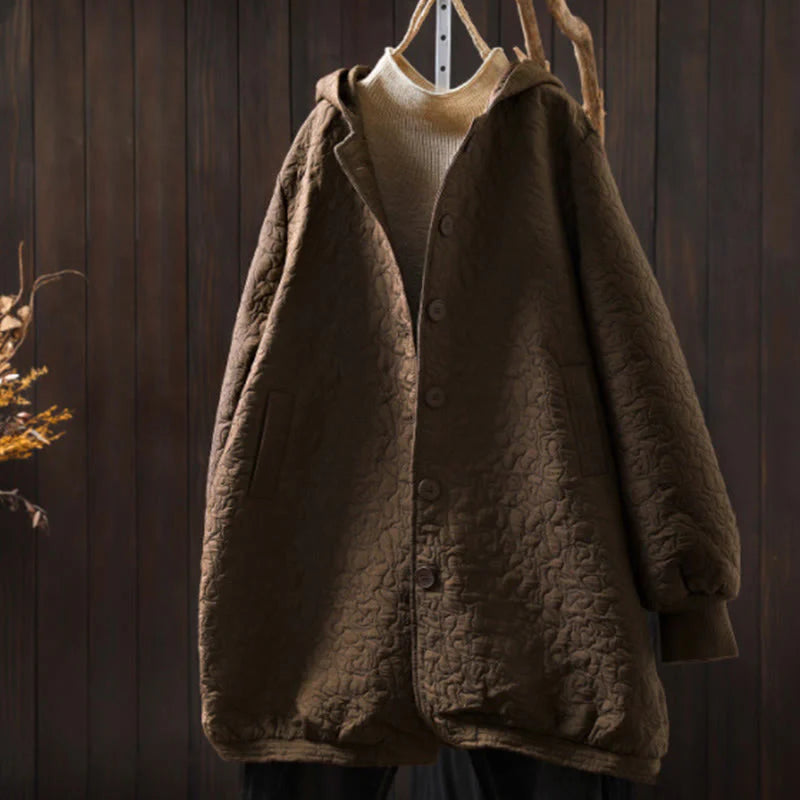 Buddha Stones Fall Buttons Long Sleeve Mid-length Jacquard Cotton Women's Jacket With Pockets