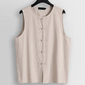 Buddha Stones Retro Frog-Button Crew Neck Men's Cotton Linen Sleeveless Vest