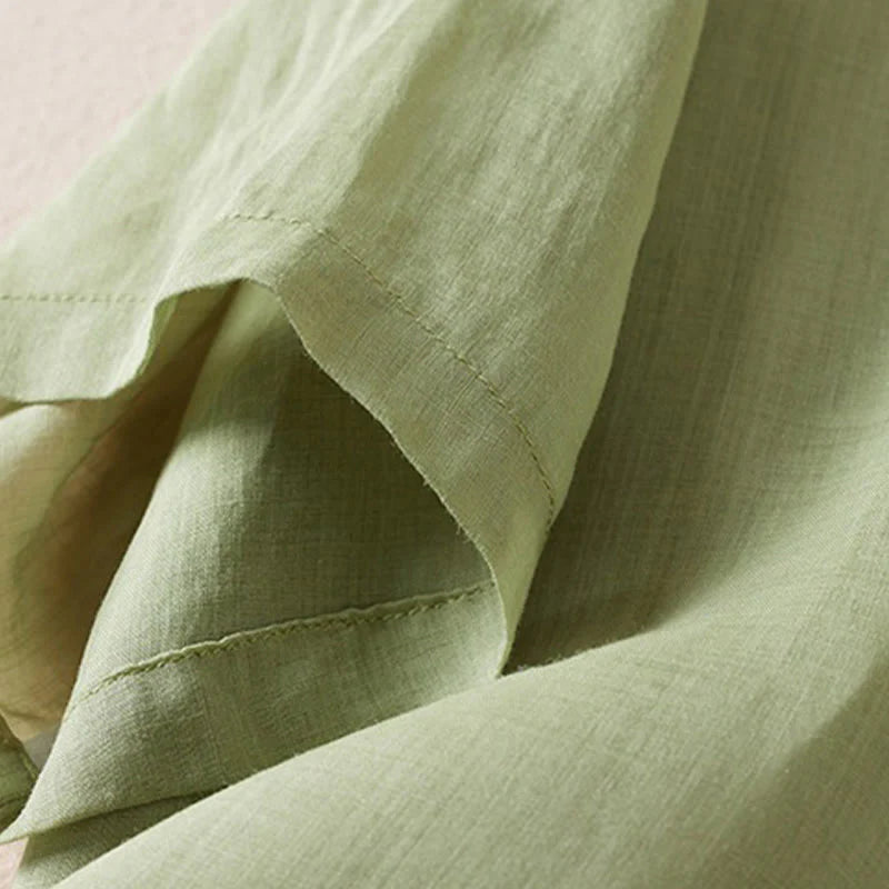 Buddha Stones Retro Plain Fake Two Pieces Button Half Sleeve Design Women's Cotton Linen Shirt