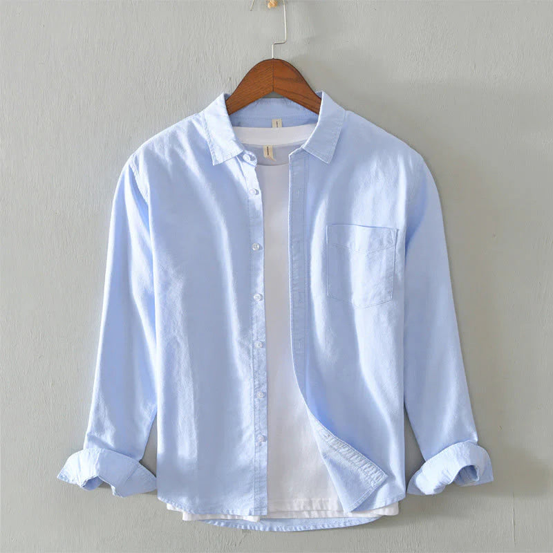 Buddha Stones Solid Color Long Sleeve Buttons Down Design Men Cotton Shirt Clothing