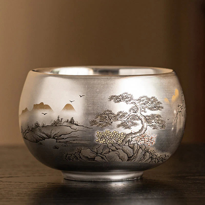 Buddha Stones Fish Lotus Seaweed Valley Mountains Pine Tree Dragon Teacup Kung Fu Tea Cup With Gift Box