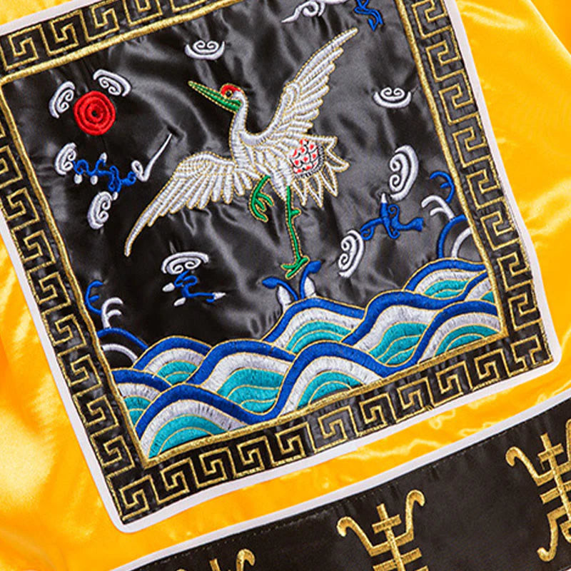 Buddha Stones Wudang Crane Embroidery Long Wide Sleeve Unisex Taoist Robe Gown Kimono For Qigong Tai Chi Ceremony