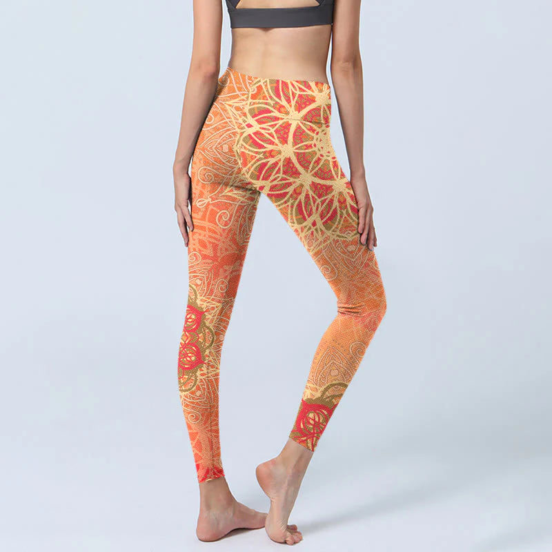 Buddha Stones Symmetrical Geometric Pattern Print Gym Leggings Women's Yoga Pants