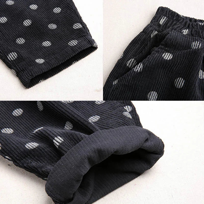 Buddha Stones Women's Fall Commute Printing Dot Pattern Corduroy Harem Pants With Pockets