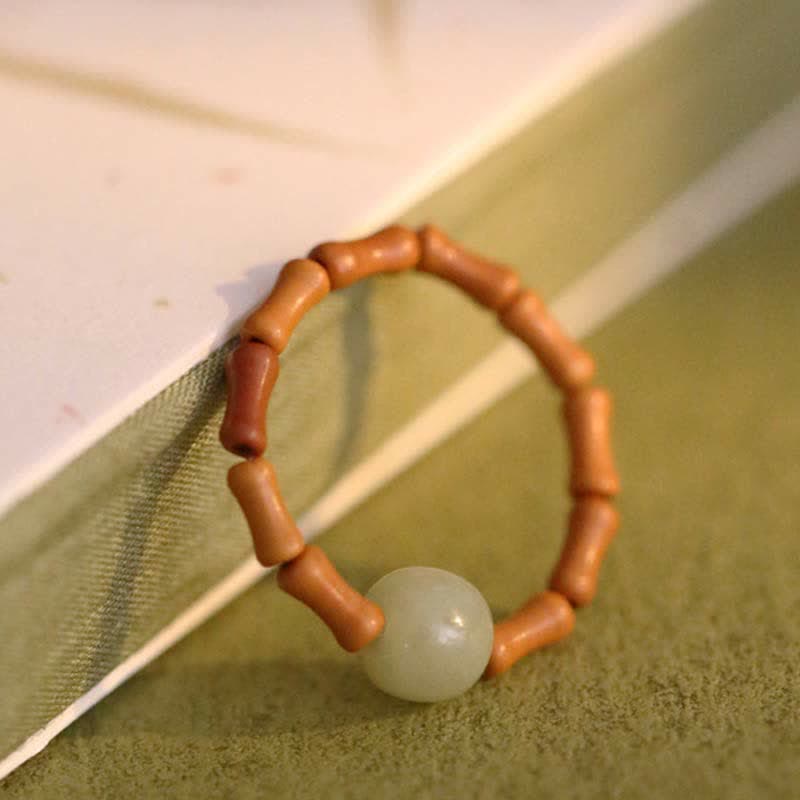 Buddha Stones Hetian Jade Beaded Bamboo Prosperity Luck Ring