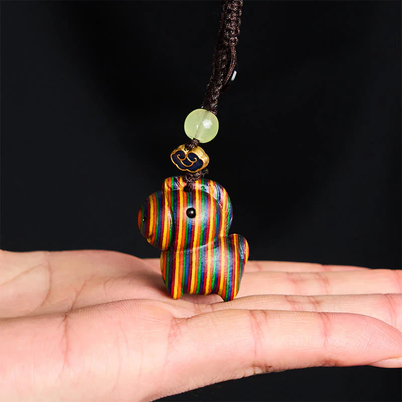 Buddha Stones Hoping You Have a Joyful Year Year of the Horse Rainbow Eucalyptus Small Leaf Red Sandalwood Key Chain Includes Gift Message Card