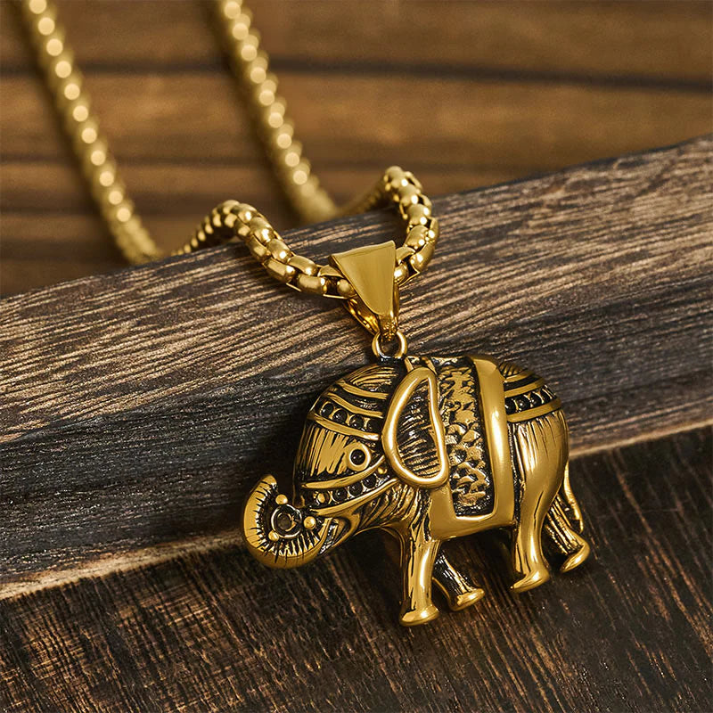 Buddha Stones Titanium Steel Elephant Strengthen Necklace Pendants