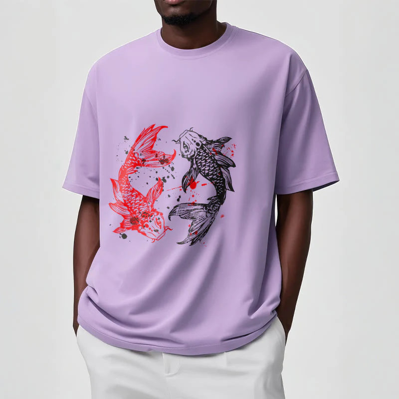 Buddha Stones Red Black Koi Fish Tee T-shirt