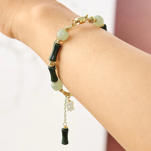 Buddha Stones Hetian Jade Peridot Bamboo Lily Of The Valley Wealth Faithfulness Adjustable Bracelet
