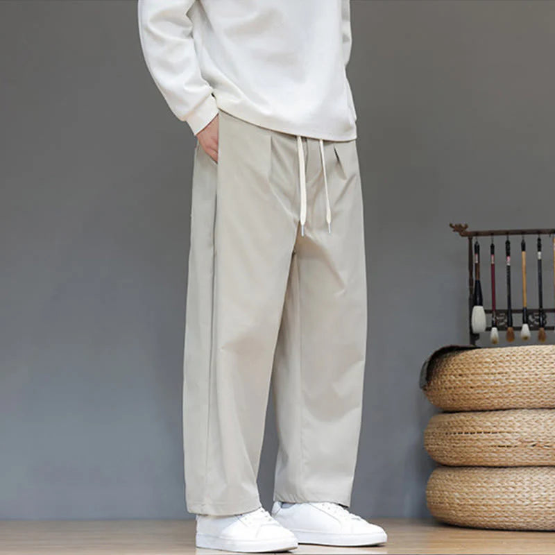 Buddha Stones Fall Solid Color Straight Leg Design Men's Harem Pants With Pockets