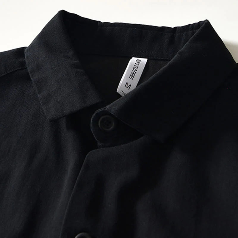 Buddha Stones Fall Solid Long Sleeve Buttons Down Men Cotton Shirt With Pockets