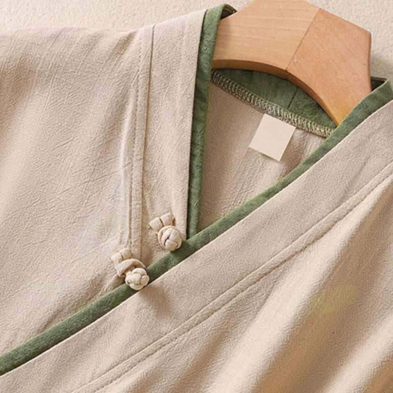 Buddha Stones Retro Lace-up Frog-Button Design Women's Three Quarter Sleeve Cotton Linen Shirt