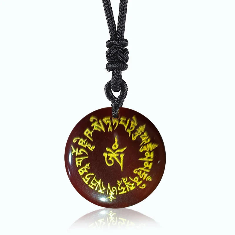Buddha Stones Fortune-gathering Mantra Natural Various Crystal Black Obsidian Fulfilment Necklace Pendant