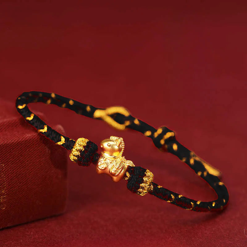Buddha Stones 999 Gold Year Of The Horse Braided String Rope Luck Adjustable Bracelet