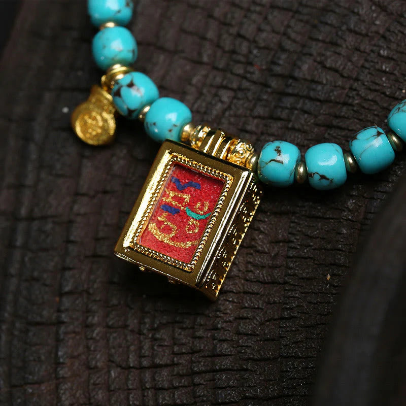 Buddha Stones Thangka Gau Amulet Box Turquoise Fu Character Protection Bracelet