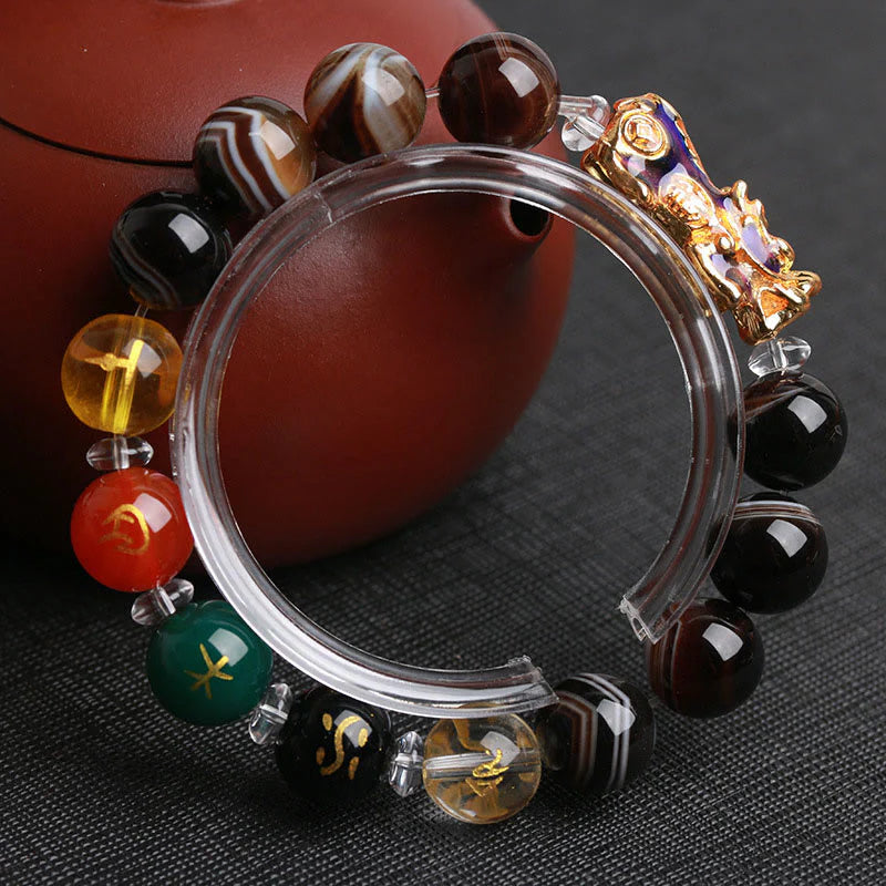 Buddha Stones Sardonyx Beads Five Elements Change Color Pi Xiu Positive Bracelet