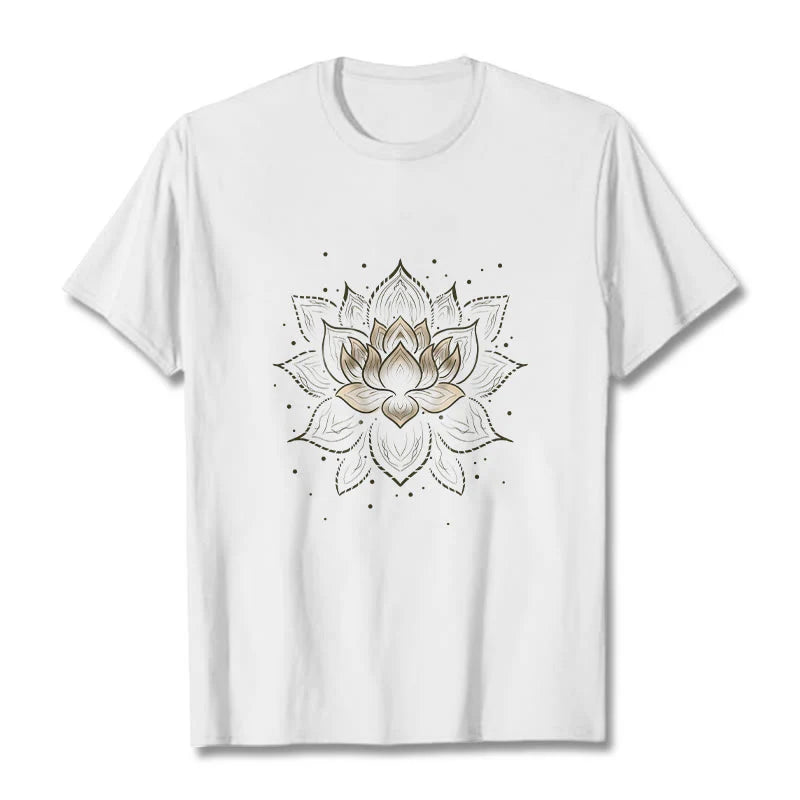 Buddha Stones Golden Lotus Flower Design Tee T-shirt