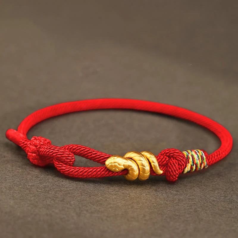 Buddha Stones 999 Gold Year of the Snake Design Handmade Luck Protection Rope Braided Bracelet (Extra 30% Off | USE CODE: FS30)