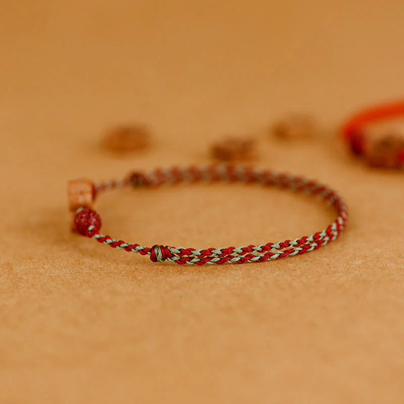 Buddha Stones Peach Wood Small Peach Blossom Cinnabar Wealth String Bracelet Anklet