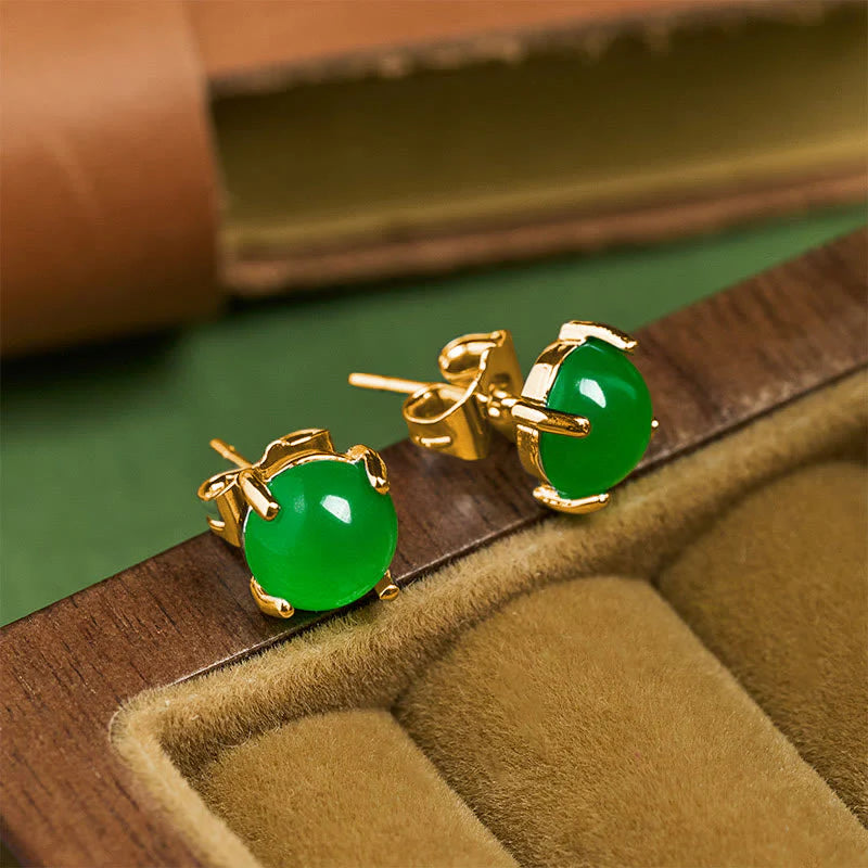 Buddha Stones Jade 925 Sterling Silver Abundance Earrings