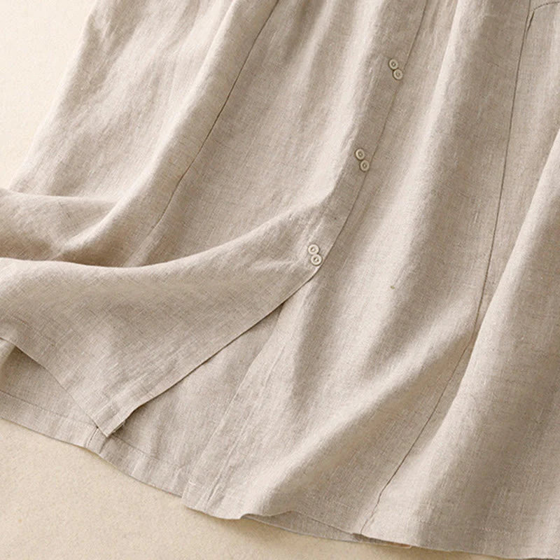 Buddha Stones A-line Buttons Slit Design Elastic Waist Cotton Women's Skirt With Pockets
