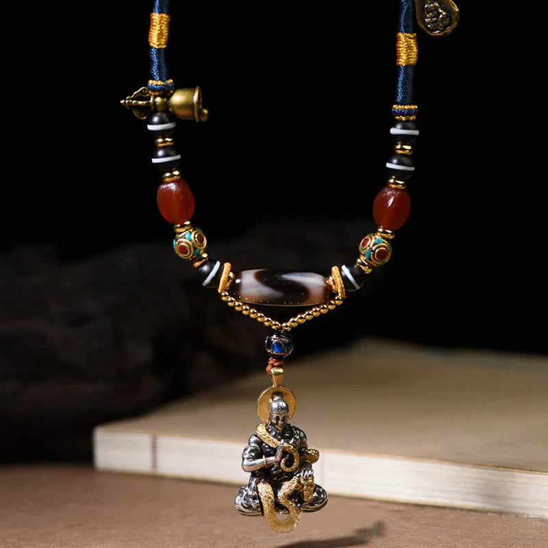 Buddha Stones Handmade Buddha Snake Skull Head Dzi Bead Serenity Rope Necklace Pendant (Extra 35% Off | USE CODE: FS35)