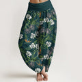 Buddha Stones Cotton Contrasting Colors Flower Leaf Pattern Women's Elastic Waist Harem Pants