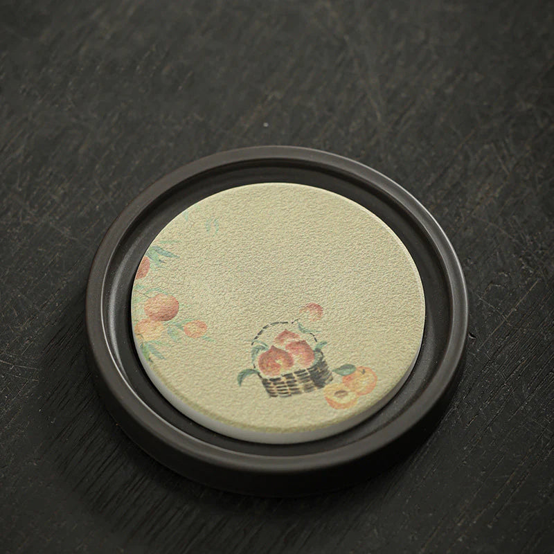 Buddha Stones Plum Blossom Peach Heart Sutra Loquat Magnolia Persimmon Ceramic Cup Mat Pad Coaster Kung Fu Tea Mat
