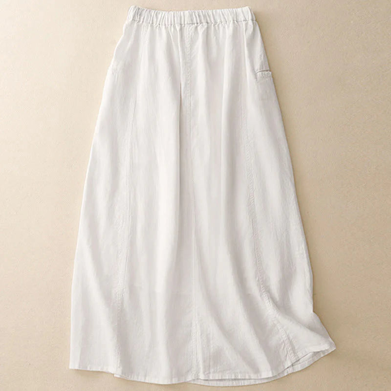 Buddha Stones Drawstring A-line Elastic Waist Cotton Women's Skirt