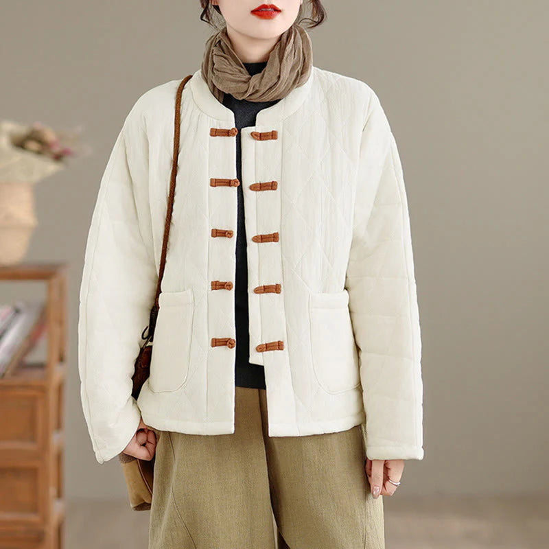 Buddha Stones Women's Plain Cotton-padded Tai Chi Zen Long Sleeve Jacket With Pockets
