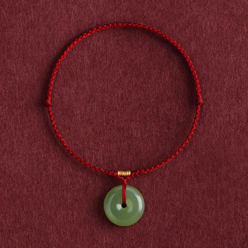 Buddha Stones Natural Hetian Jade Peace Buckle String Abundance Bracelet Anklet