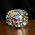 Buddha Stones Half Demon Half Buddha Lotus Copper Serenity Adjustable Ring