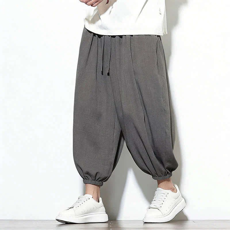 Buddha Stones Spring Solid Color Drawstring Elastic Design Men's Harem Capri Pants