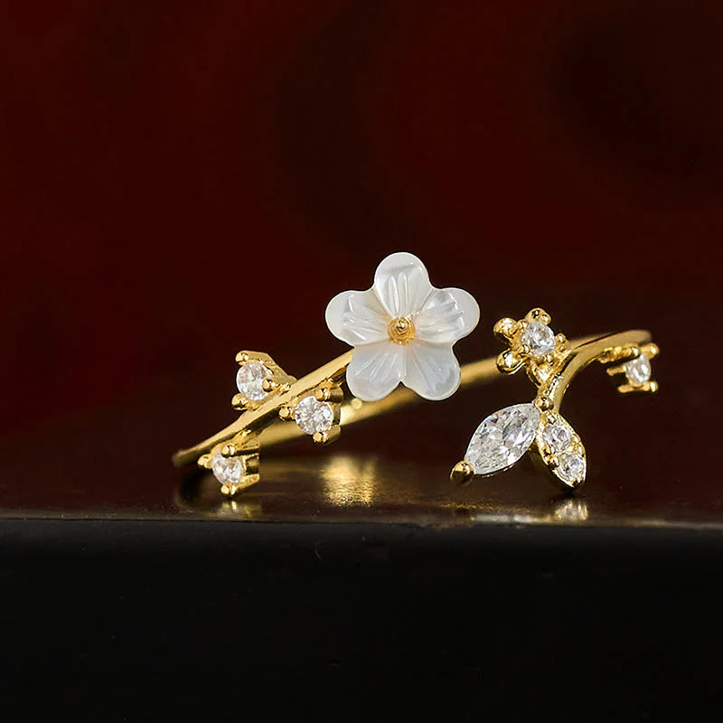 Buddha Stones 925 Sterling Silver White Flower Design Adjustable Blessing Ring