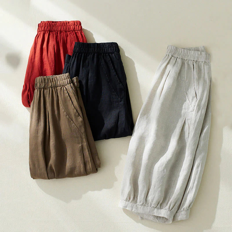 Buddha Stones Commute Pure Color High Waist Women's Harem Pants With Pockets