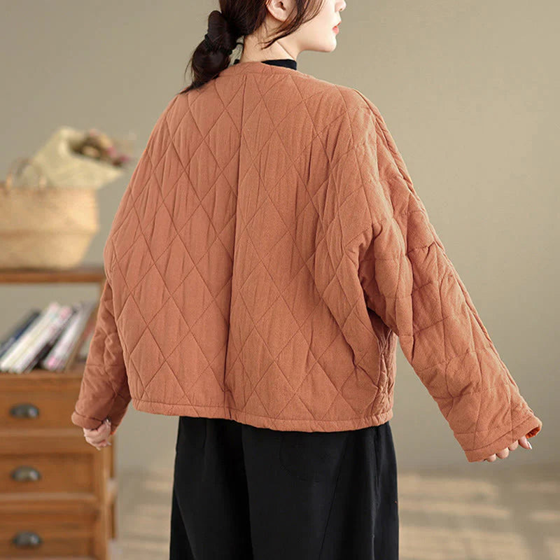 Buddha Stones Women's Plain Cotton-padded Tai Chi Zen Long Sleeve Jacket With Pockets