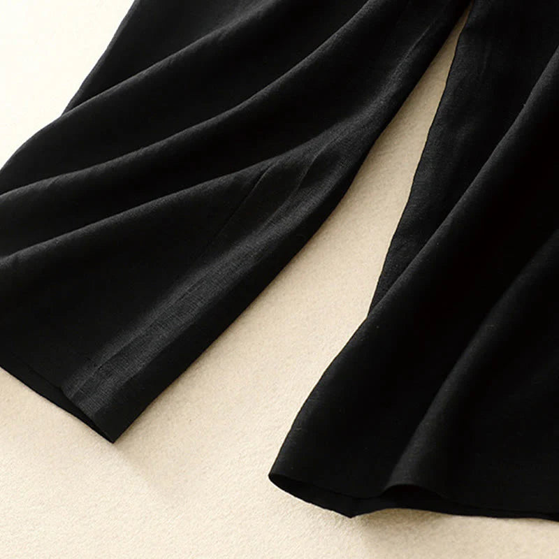 Buddha Stones Summer Plain Color 7-8 Length Cotton Linen Women's Wide Leg Pants With Pockets Zipper
