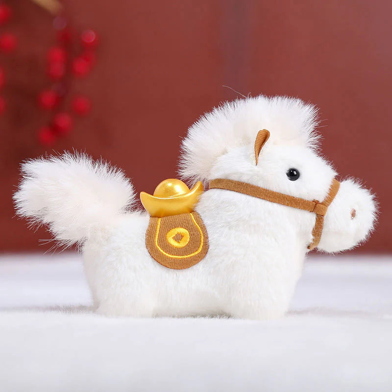 Buddha Stones Year Of The Horse Gold ingot Solid Color Plush Pony Hanging Decoration