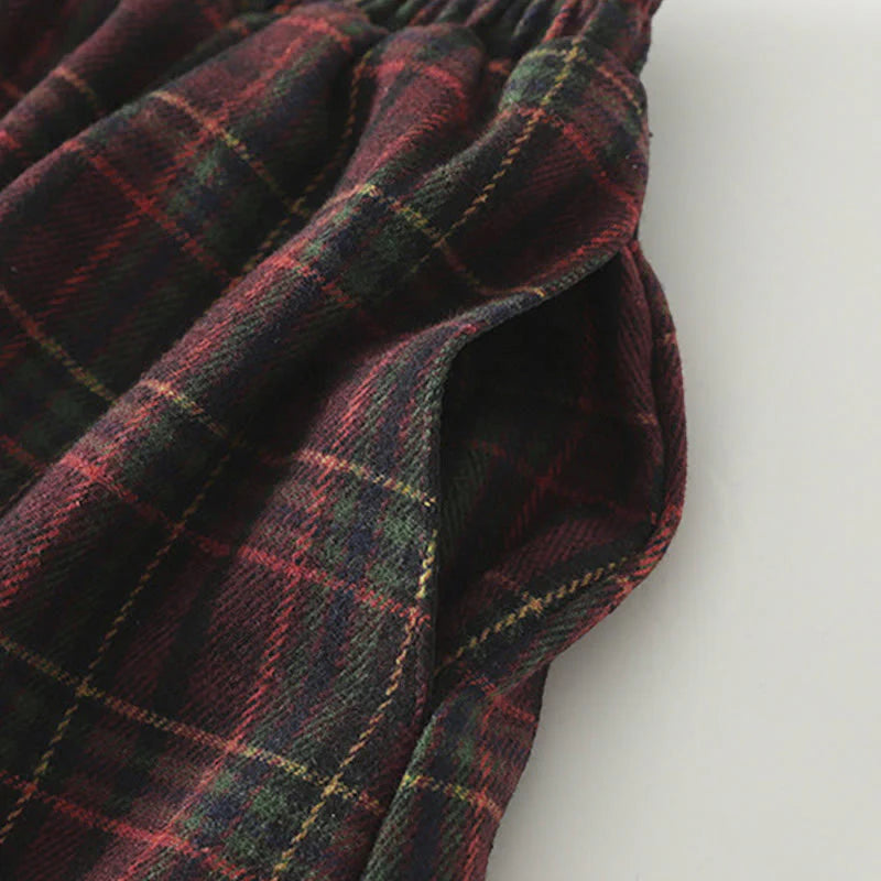 Buddha Stones Spring Fall Women's Plaid Pattern Cotton Skirt With Pockets