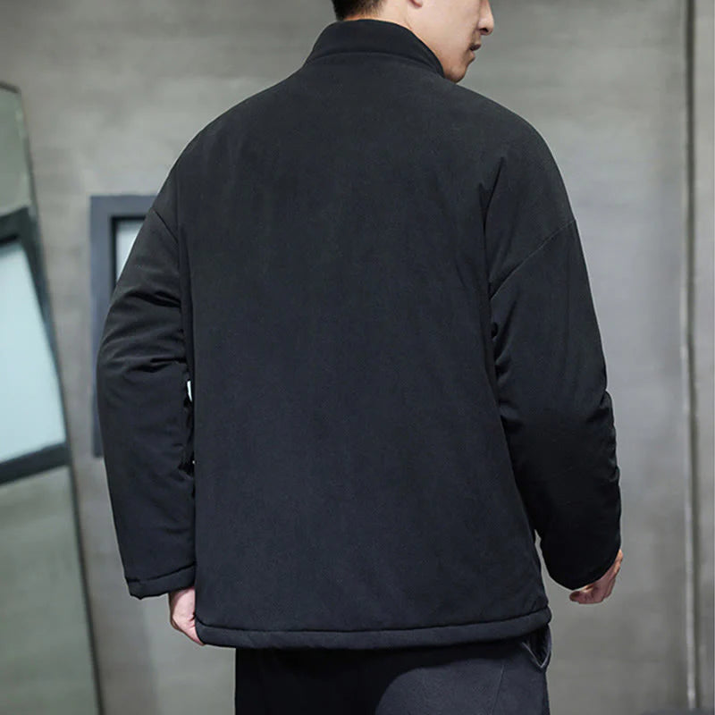 Buddha Stones Winter Yin Yang Tai Chi Corduroy Long Sleeve Men's Jacket With Pockets