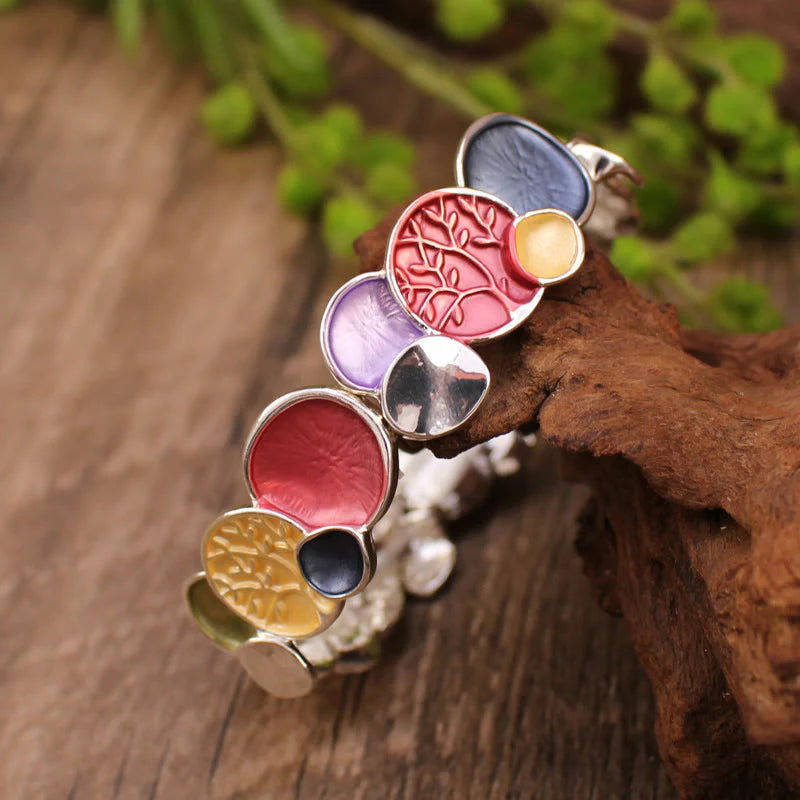 Buddha Stones The Tree Of Life Round Pattern Unity Alloy Elastic Bracelet Bangle